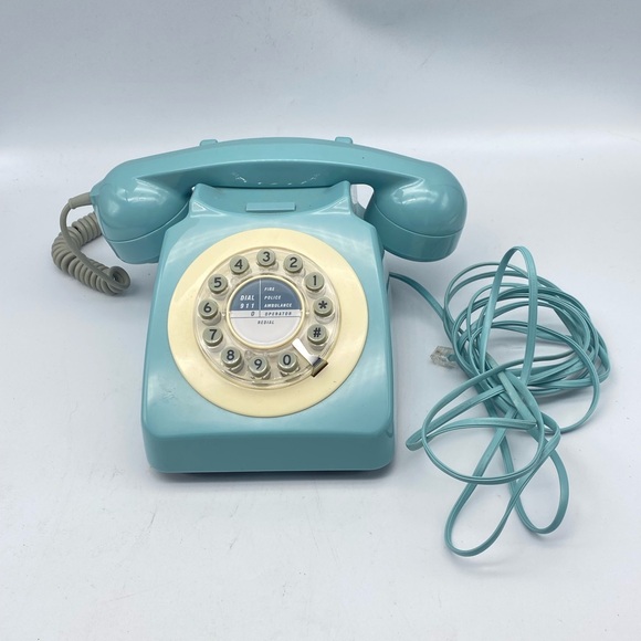 Retro Style Rotary Dial Phone Turquoise Push Button - Picture 5 of 7